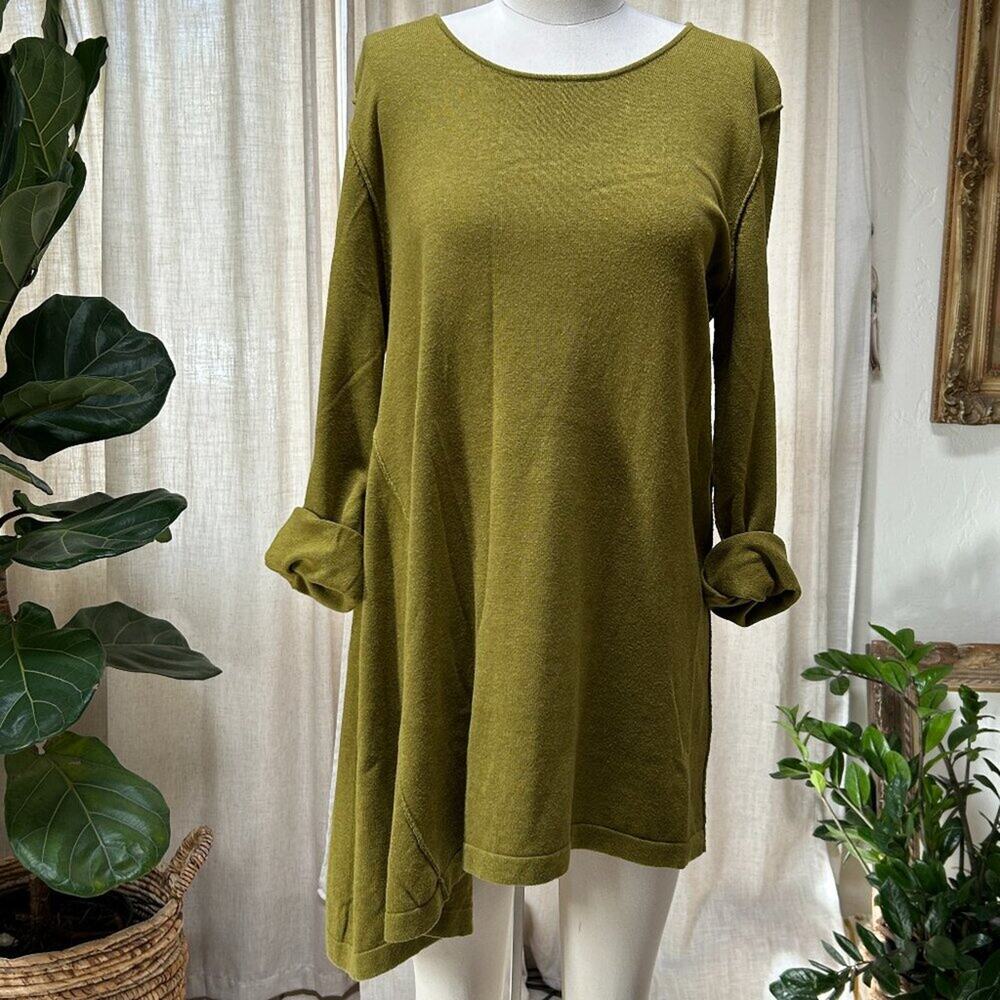 Asymmetrical Lagenlook Cotton Tunic Dress Capsule Layering Bryn Walker Green S